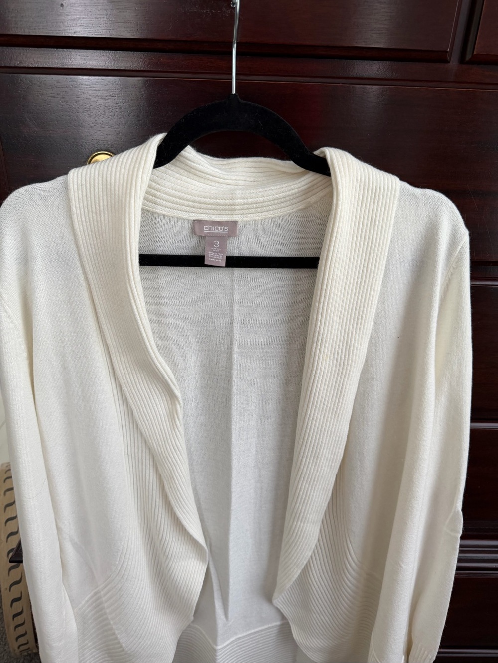 Chico's Cream Open-Front Draped Shawl Collar Cardigan